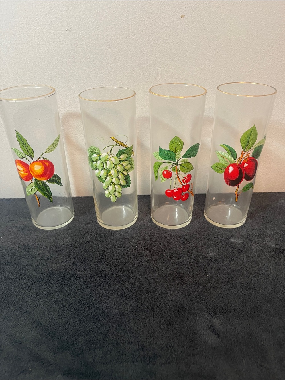 VINTAGE MCM WEST VIRGINIA GLASS COMPANY SET OF 4 glasses  fruit design